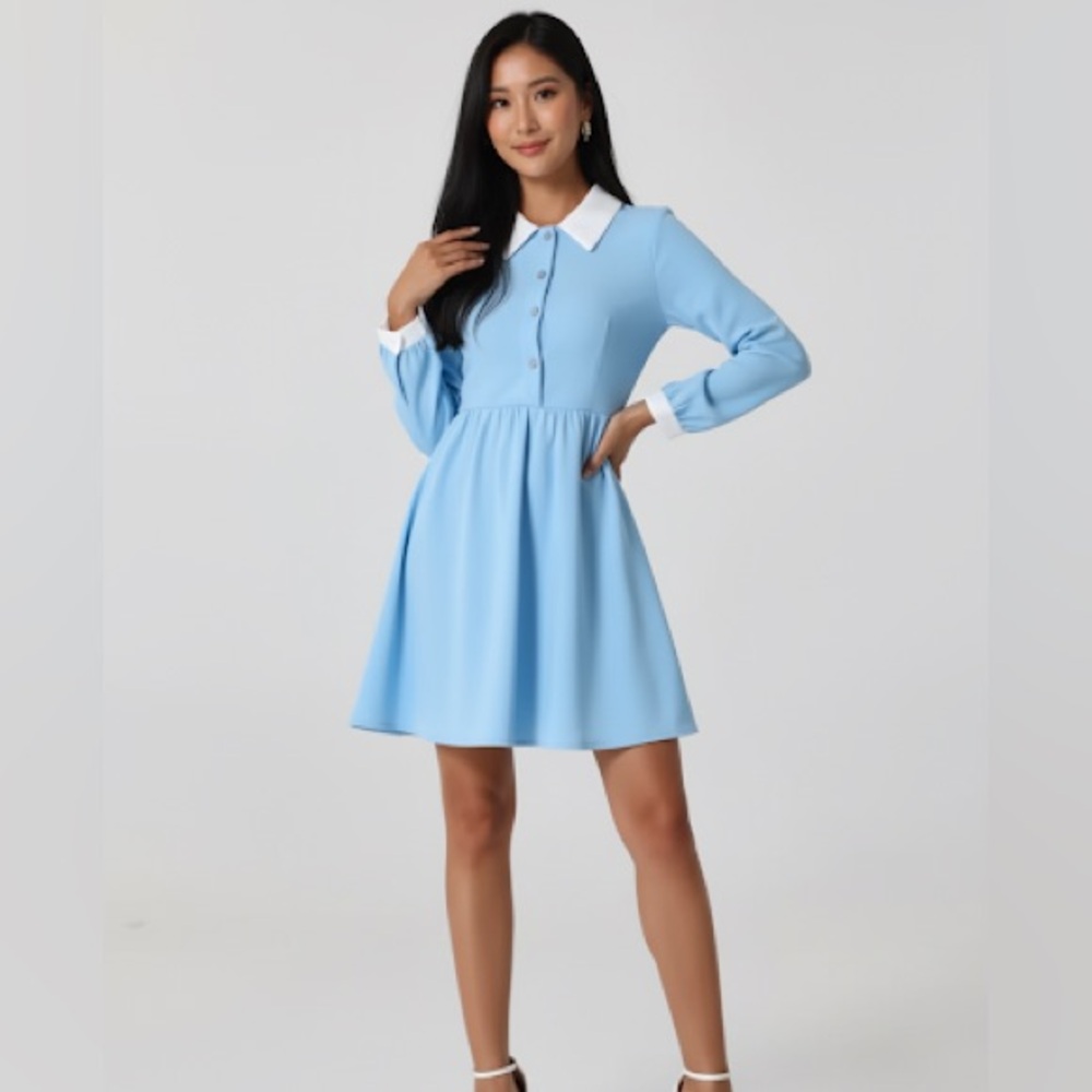 Chic Light Blue Long Sleeve Dress